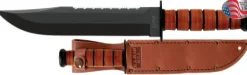 Ka-Bar KB2217 Big Brother Leather Handle Knife with Brown Leather Sheath Serrated Top