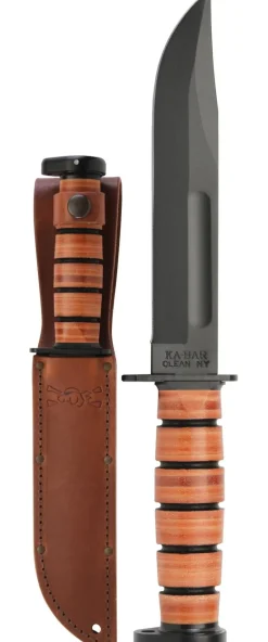 Ka-Bar KB1317 Dogs Head Utility Knife with Brown Leather Sheath Straight Edge